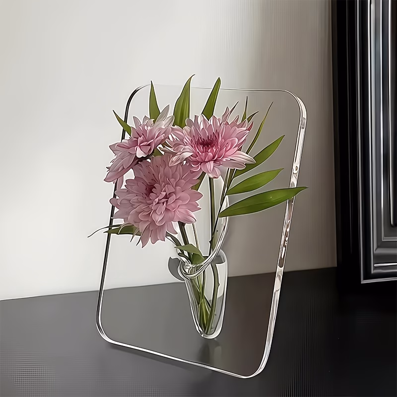1pc modern acrylic vase clear rectangular design with intricate frame like structure elegant decorative vase for home office perfect gift for easter mothers day friends boyfriend girlfriend family tea