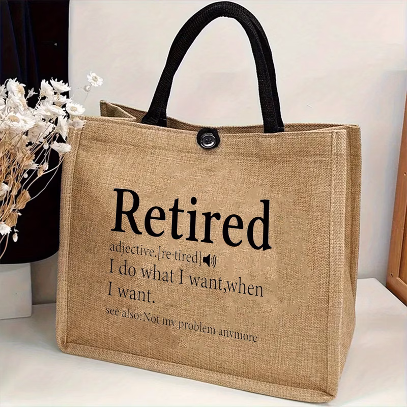 2pcs retired print womens tote bag lightweight medium capacity handbag with zippered inner pocket for for shopping and travel ideal beach bag gift for seniors holiday accessory essential