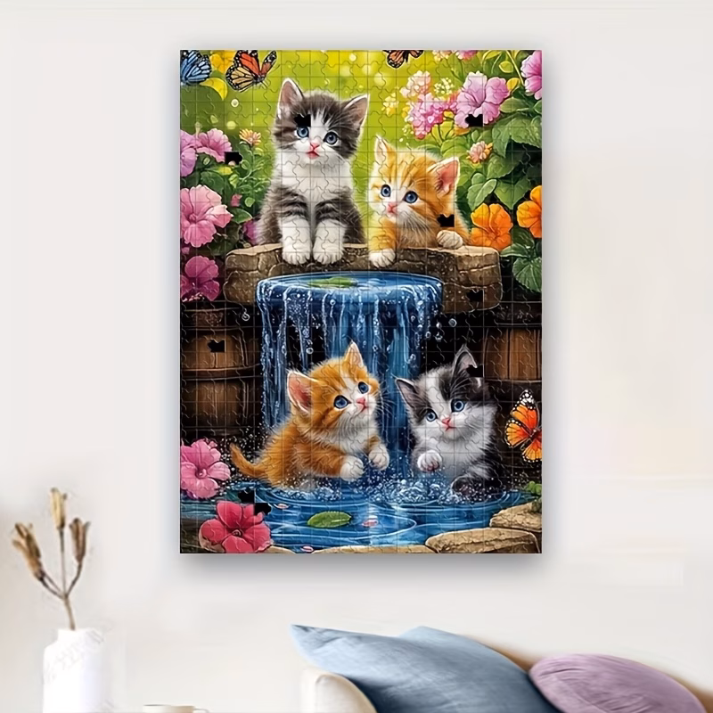 new 2025 kitten playing in water scene 1000pcs puzzle portable rectangular art decoration for for frameless diy enthusiasts ideal gift category for birthdays christmas halloween and thanksgiving
