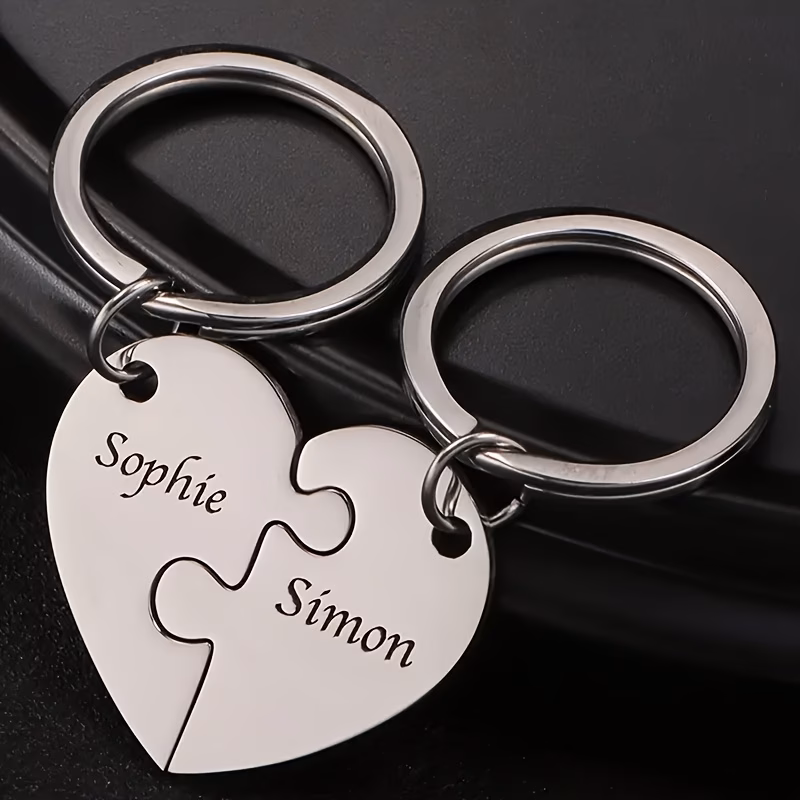 2pcs custom stainless puzzle keychain with self text name anniversary etc romantic fashion bag key accessory