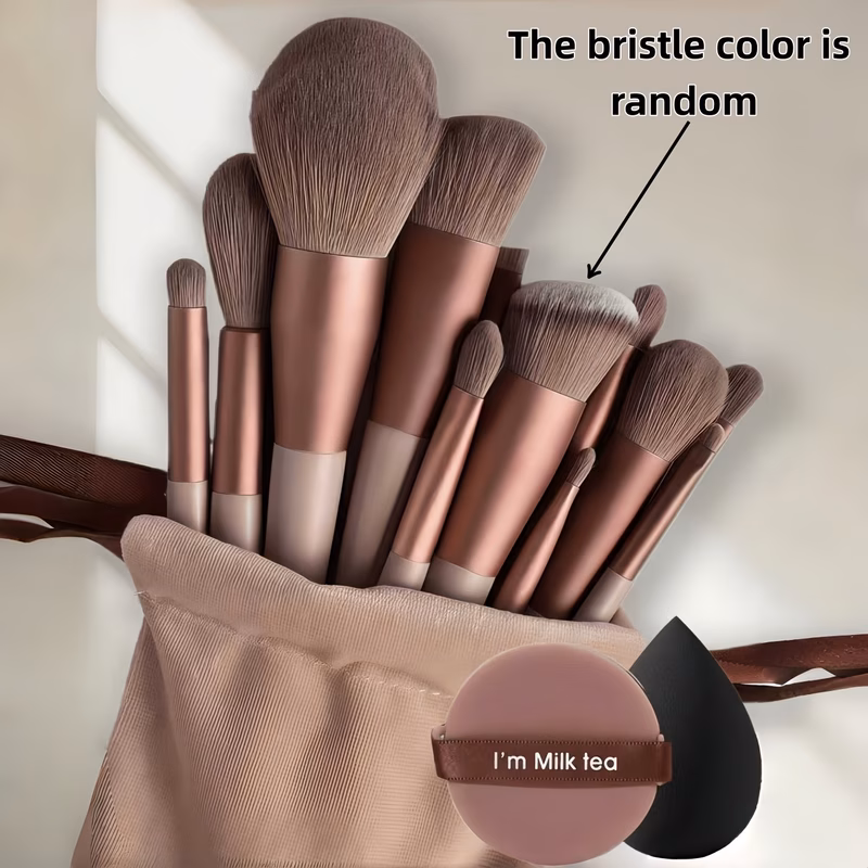 15 piece professional makeup brush set 13 brushes and 2 makeup with soft bristles eyeshadow foundation blush a must have for women random bristles