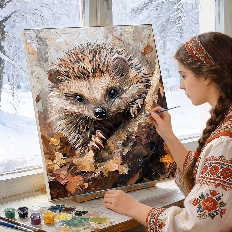 professional art use 2d flat 1pc frameless paint by numbers kit beginner frameless paint by numbers kit cute hedgehog animal hand painted relax suitable for home decor leisure and entertainment perfec