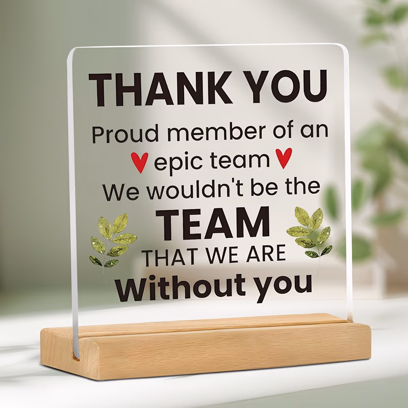 2d flat 2d flat a single item appreciation gift for the office featuring expressing gratitude to a valued of your team an acrylic desk ornament with a wooden stand friends coworkers supervisors