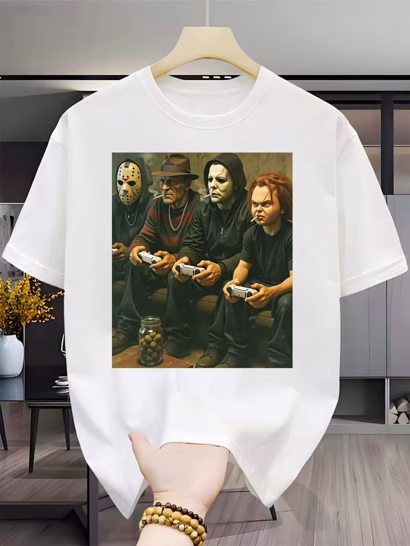 1pc mens playing video games mens casual short sleeved crew neck t shirt outdoor short sleeved casual breathable t shirt high end print crew neck micro elastic t shirt versatile top suitable for easte