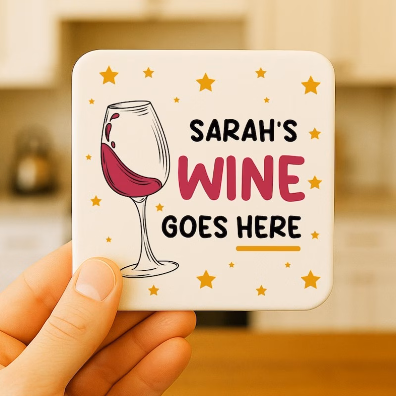 personalized name initials wooden coaster gift suitable for wood drink coasters with text humorous table protectors for wine decor ideal gift for moms sisters wine lovers for any occasion
