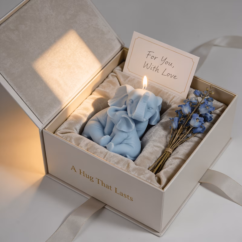scented candle shaped like a elephant embrace hand decorative soy wax candle for nursery bedroom or gift box home accent with