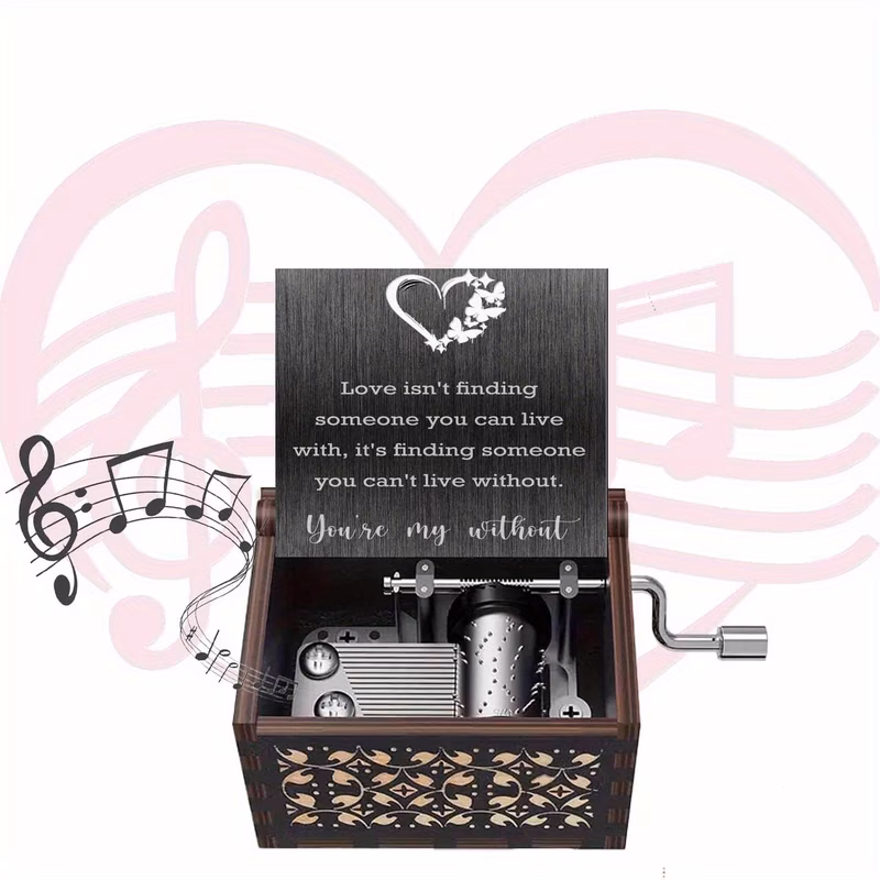 1pc vintage wooden hand crank music box with romantic quote ideal gift for family lover valentines day anniversary wedding home decor no electricity needed music room decor