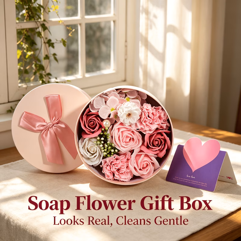 pink round soap flower gift set artificial bouquet scented bath soaps romantic wedding favors birthday anniversary valentines day mothers day surprise present idea