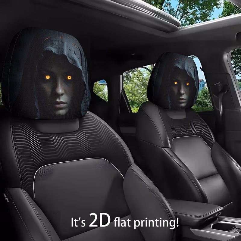 2pcs hooded bright mysterious portrait pattern car headrest covers perfect upgrade for car interior showcasing individual charm for suitable for all car models