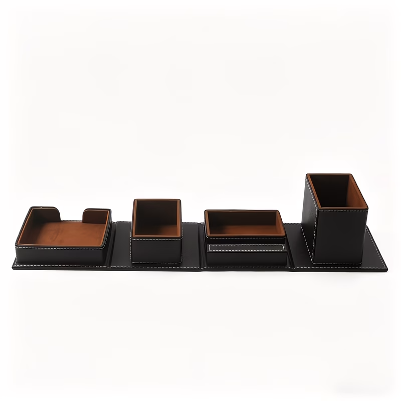 custom multi compartment foldable pu leather desk organizer a stylish storage solution for home and office supplies