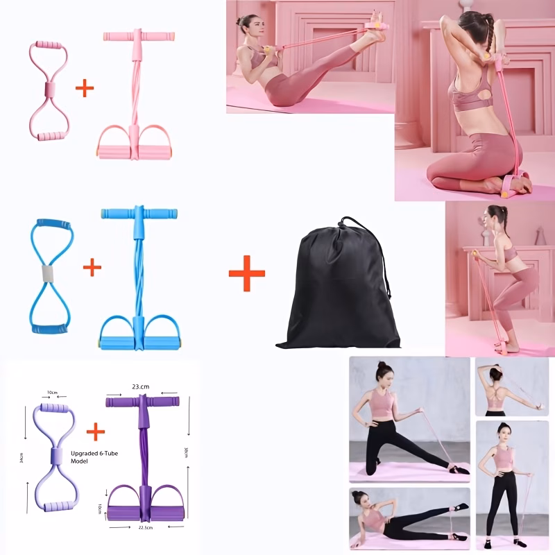 6 tube pilates 3pcs workout set 3 colors full body shaping kit with 8 figure stretch band pedal trainer and oxford waterproof carry bag