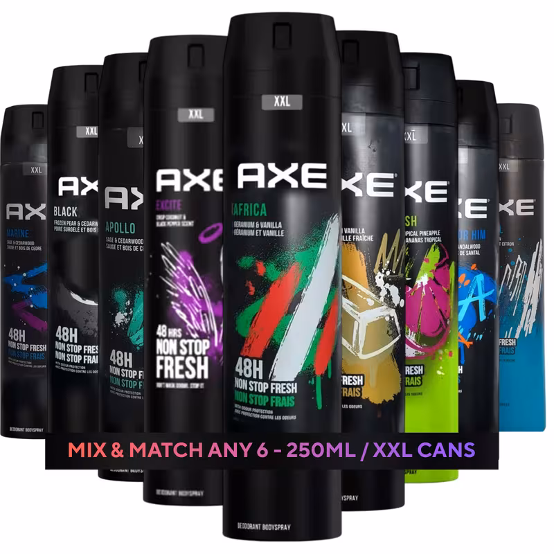 axe 48h deodorant body of scent any 6 x 250ml xxl largest can