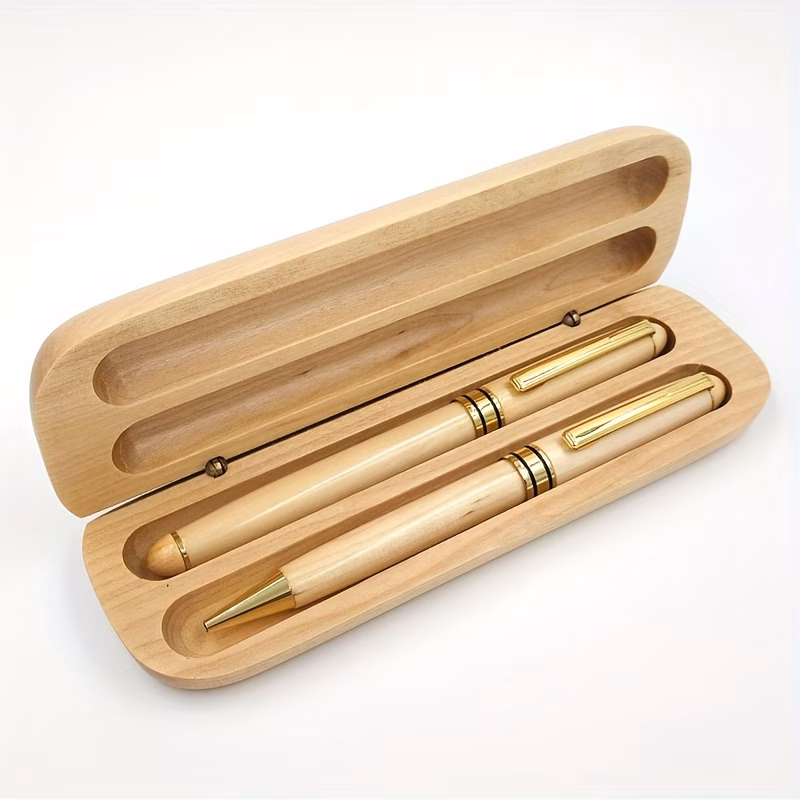 luxury wooden pen set with display case handcrafted ballpoint and signature pens black ink medium point twist closure oval shape for men and women elegant gift set atomic pen business pen box writing