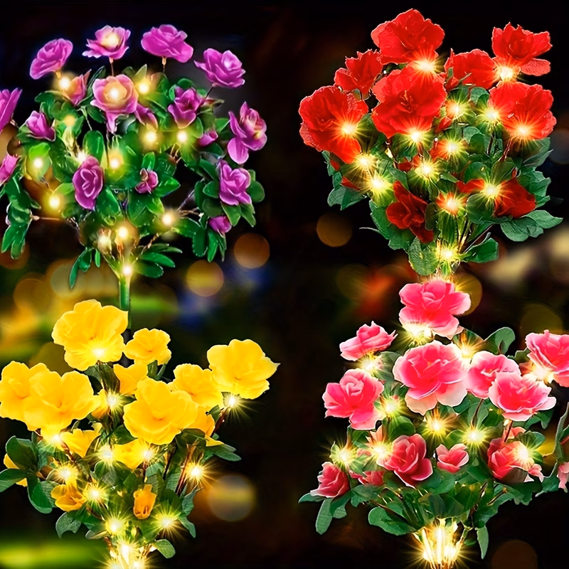 1pc solar azalea light warm color holiday courtyard decorative garden light outdoor lawn decoration led solar pathway light yard lawn patio garden decor mother women gardening gift