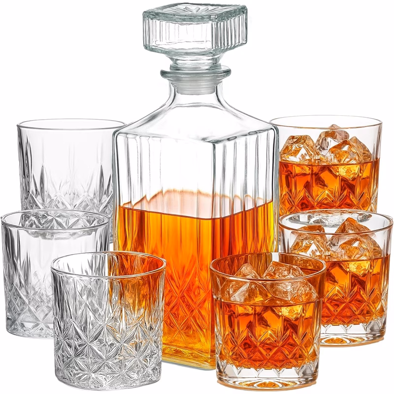 7 piece whiskey set crystal glass with 6 whiskey glasses elegant glass cup sets for home bar