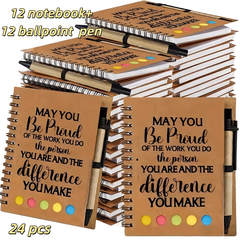 24pcs pack motivational notebook pen set with sticky notes suitable for office party supplies sections quote stationery for daily use paper notebooks with pens for productivity gifts