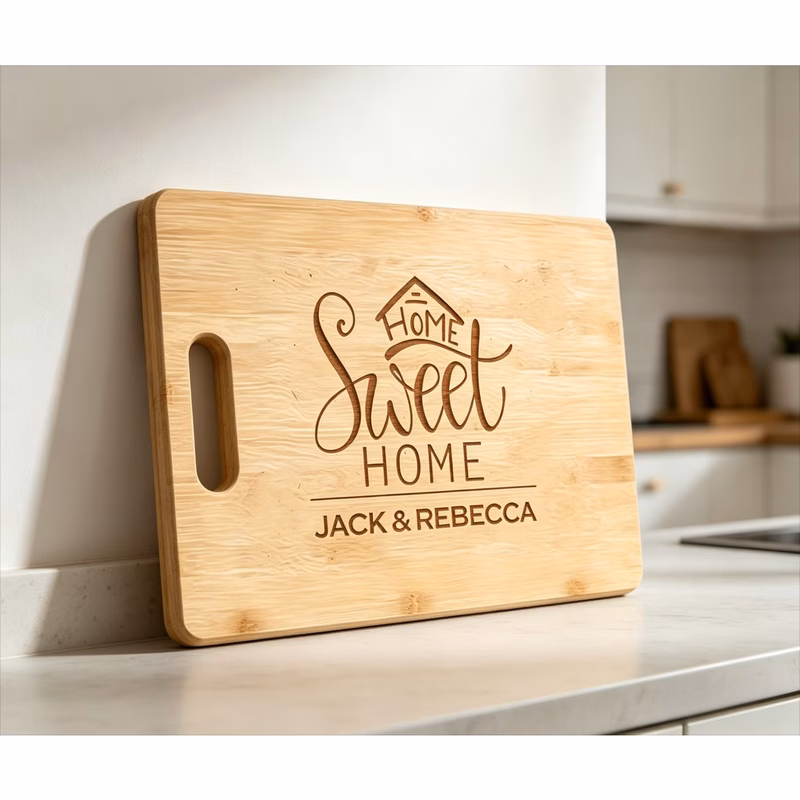 personalized sweet home couple name bamboo cutting engraved housewarming charcuterie serving board wedding bridal shower kitchen gift rustic farmhouse kitchen decor cutting plate
