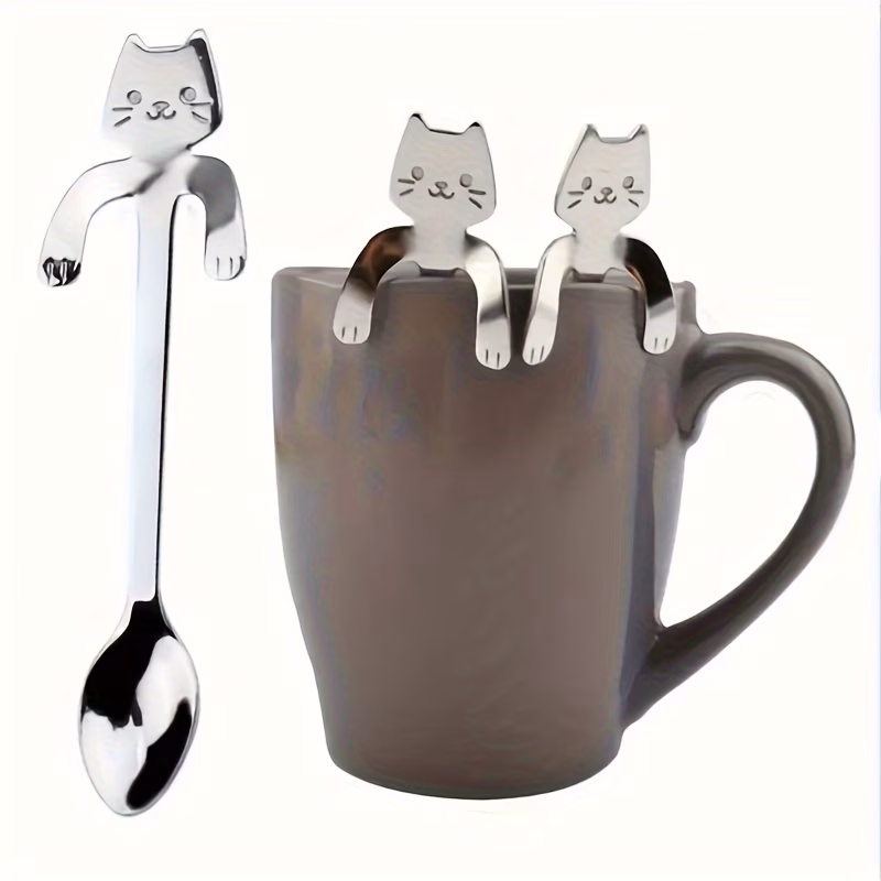 cat coffee spoon cute cat shaped stainless steel coffee spoon desserts snacks and ice cream kitchen accessory and gift