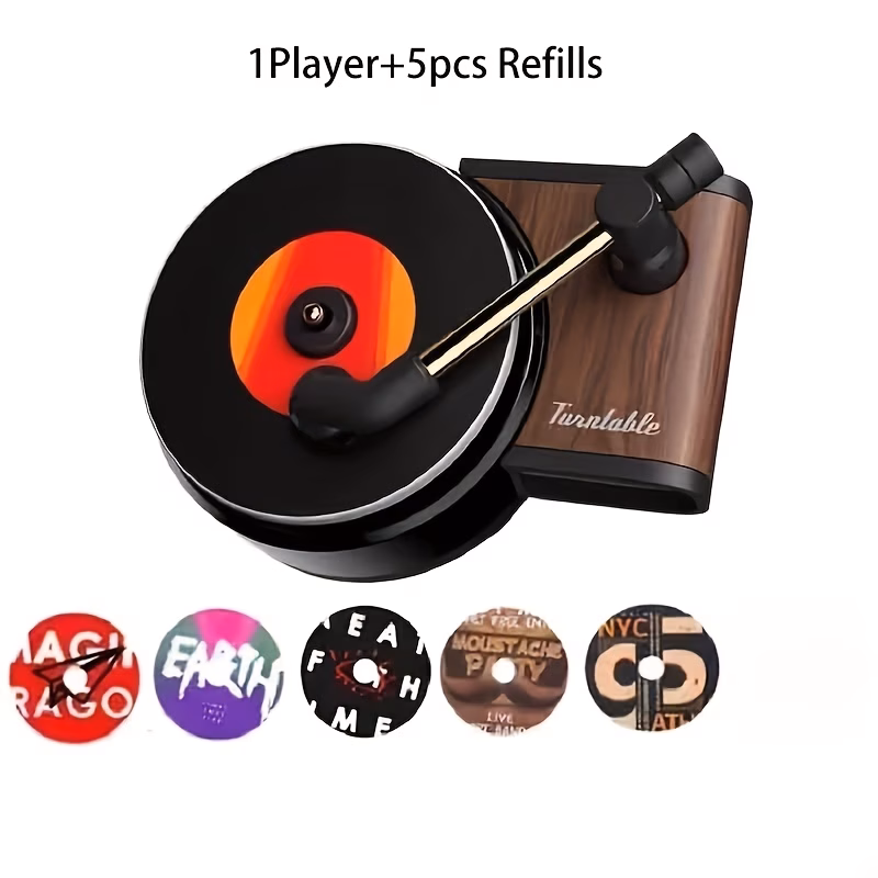 1player 5pcs refills retro record player car air freshener air vent decoration clips interior accessories ornament fragrance diffuser