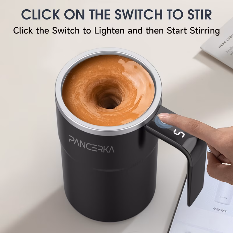 self stirring mug auto magnetic coffee mug with led display temperature rechargeable automatic stirring mug 12oz self mixing cup with lid to stir coffee mixed milk at desk use