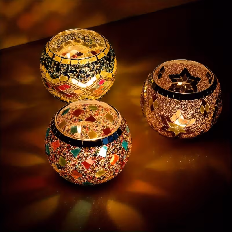 3pcs mosaic glass decorative trays romantic tealight candle stand vase pen holder round candlesticks table centerpieces christmas valentine birthday party home decoration festival gifts