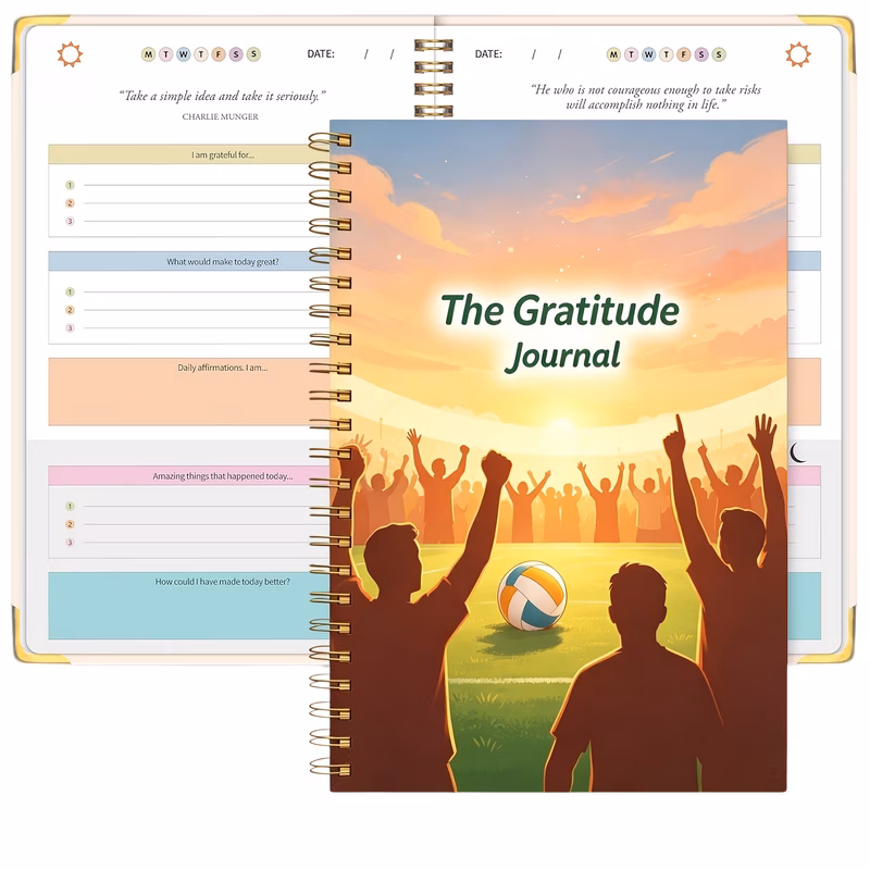 gratitude journal suitable for men women 5 minute daily thankfulness diary with football cover design motivational prompts quotes affirmation pages for mindfulness self care gift for birthday present