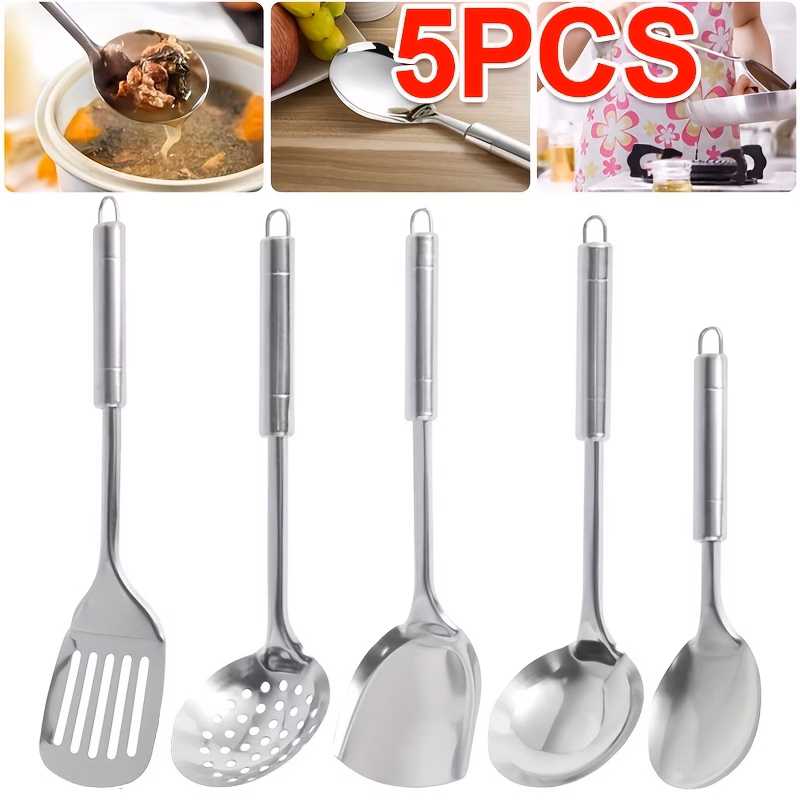 5pcs stainless kitchen cooking tool utensil set spoon turner masher