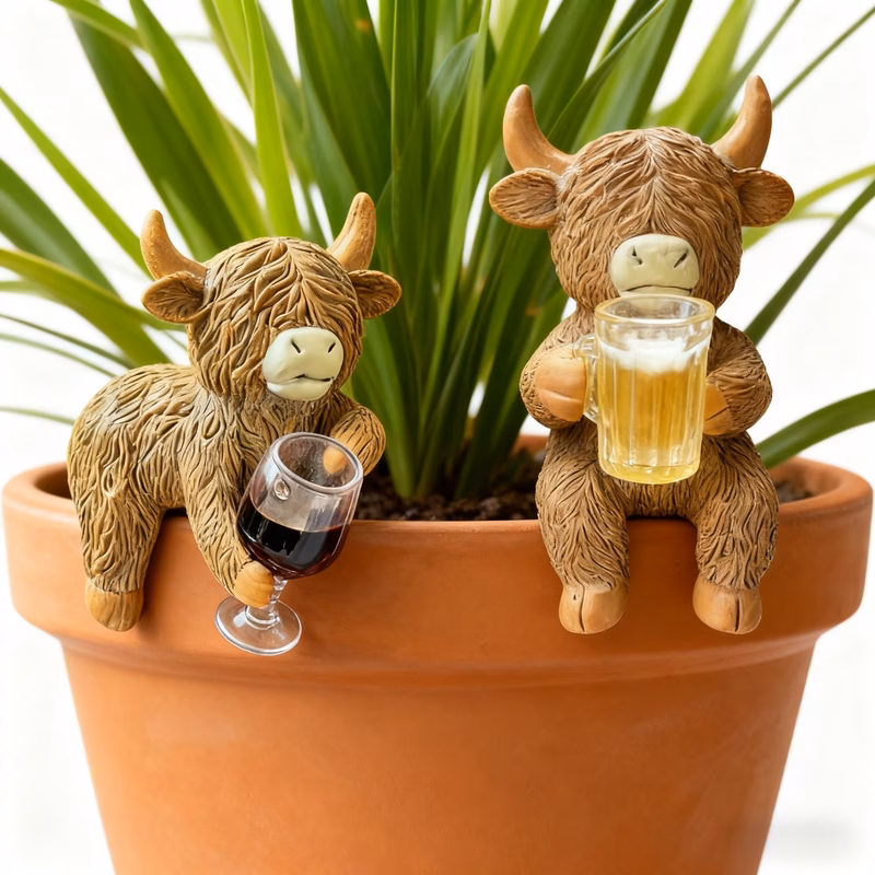 resin figurine set containing 2 with drinking cups very suitable for decorating flower pots gardens aquariums and patios is an gift for