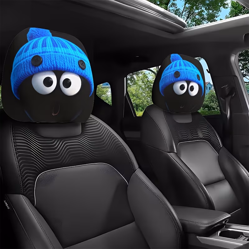 2pcs of knitted hats with prints as car headrest covers are interior decorations for cars are made of non filled material and are suitable for long distance travel and daily commutes