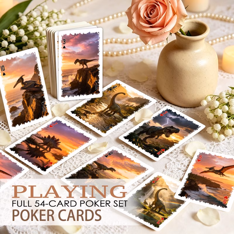 1set 52cards 2 for playing cards game dinosaur themed playing cards standard 54 cards card game gift set deck for party supplies collectible deck ideal gift for him her travel size suitable for