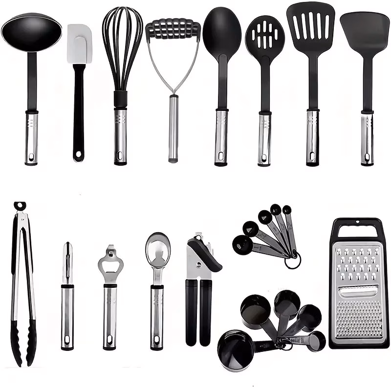 24pcs black stainless steel utensil set kitchen utensils set non stick and heat resistant kitchen gadgets cookware set spatula turner for nonstick kitchen cookware utensils set