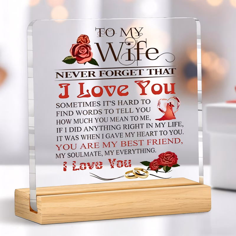 2d flat 2d flat 2d graphic romantic acrylic tabletop decoration featuring the words to wife i love you along with a rose pattern an ideal gift for anniversaries valentines day or birthdays for your wi