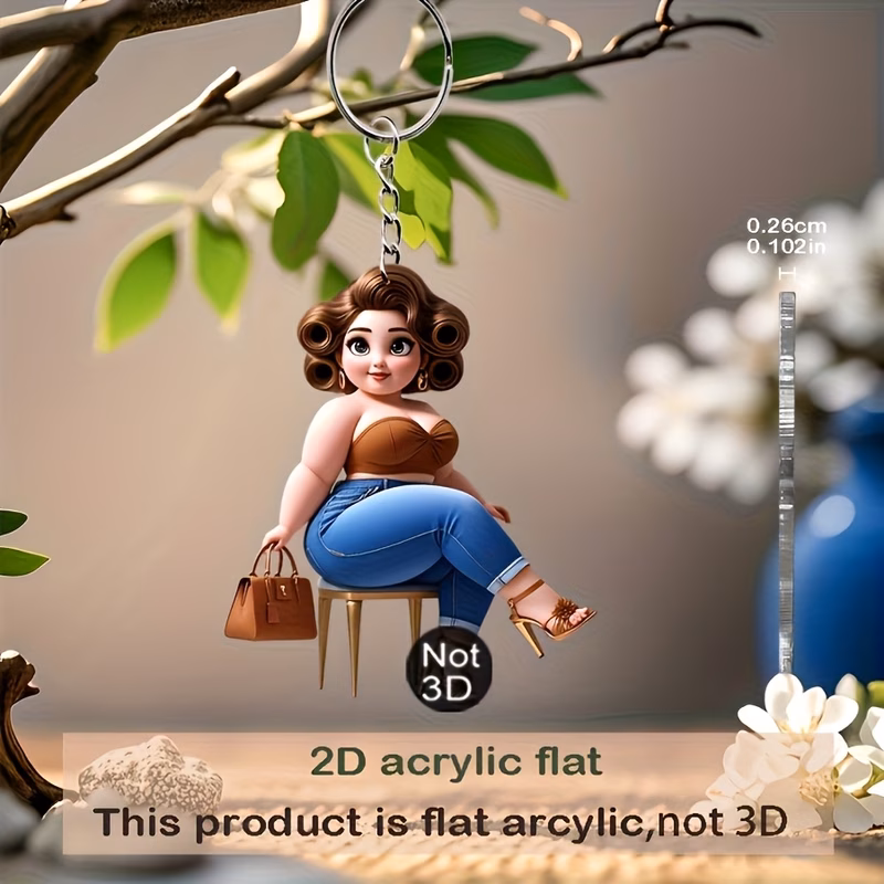 2d flat design fashionable elegant womens keychain cartoon style durable acrylic material suitable for backpacks phones cars and home decor ideal gift for birthdays and valentines day fashionable item