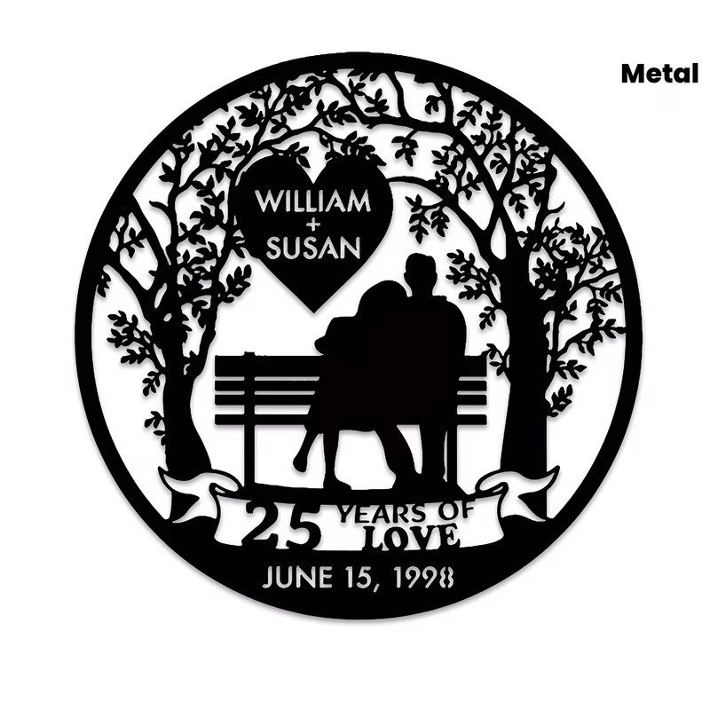 customizable wall decoration personalized couple silhouette bench scene with name and date romantic 25th anniversary wedding and engagement commemorative gifts reusable home decor