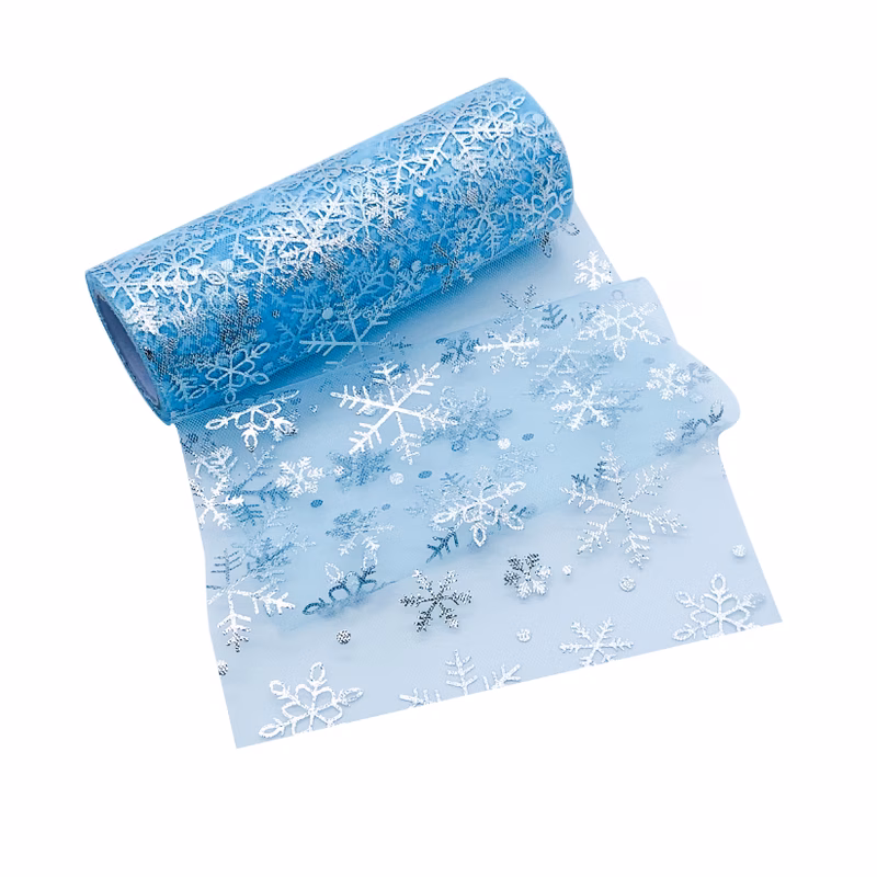 15cm 10y snowflake silvery foil sheer fabric tulle ribbon netting sparkle snowflake tulle sequins mesh fabric glitter for christmas tree decorations gift wrapping birthday wedding party decor diy sewi