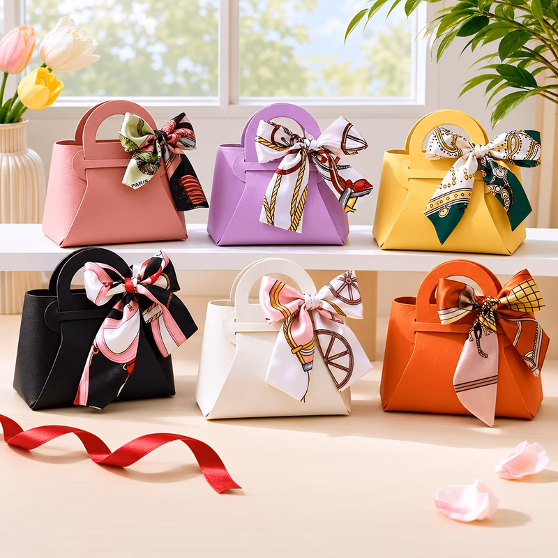 36pcs set mini pu faux leather handbags 18 bags and 18 ribbons elegant candy treat bags for wedding guests party favors holiday celebration birthday shower decor creative return gift packaging tote po
