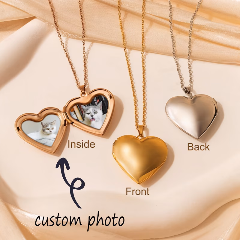 custom photo heart locket necklace with photo big locket vintage necklace sibling best friend personalized gift for her christmas gift pet photo paw print keepsake loss gift memorial jewelry bereaveme