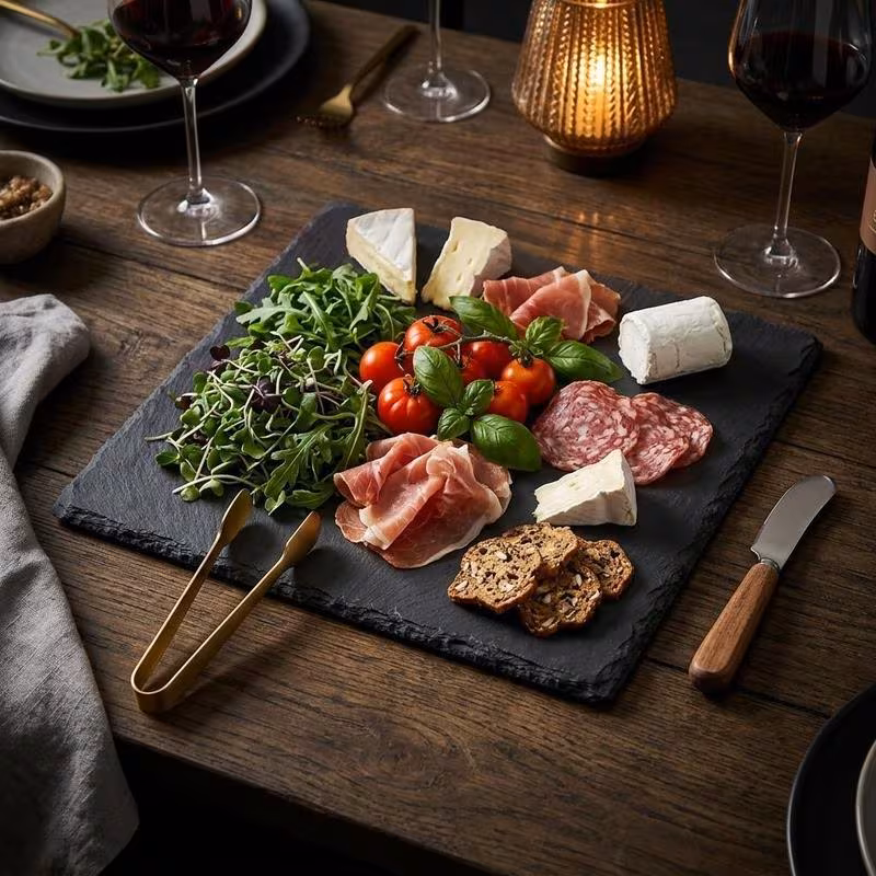 slate square serving platter 30 x 30 cm resistant with soft padded feet board tableware for dining display