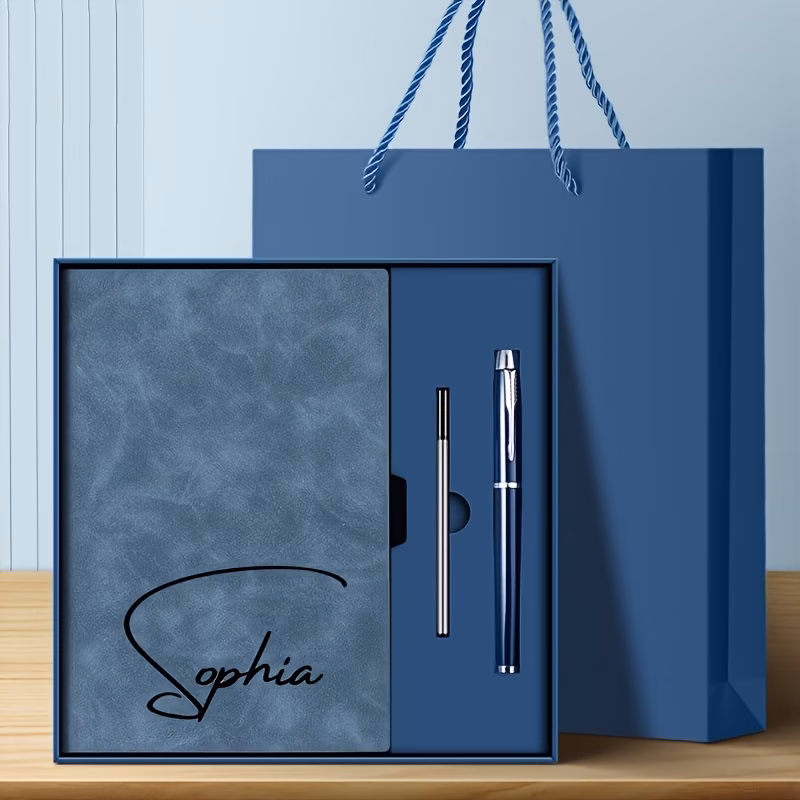 personalized a5 notebook with matching pen custom name initials suitable for gifts soft faux leather closure horizontal ruled paper compact writing journal for students professionals birthday gift