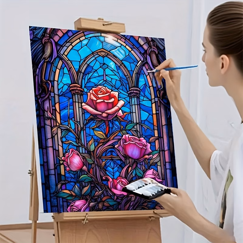 professional art use 1pc diy paint by numbers kit art gift painting by numbers suitable for beginners acrylic paints canvas 3 paintbrushes and manual a bouquet of gorgeous roses blooming in front