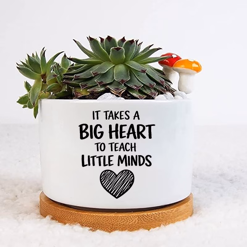 garden vase heart quote plant pot white ceramic succulent planter with tray inspirational teacher gift home desk decor for teachers women and plant lovers