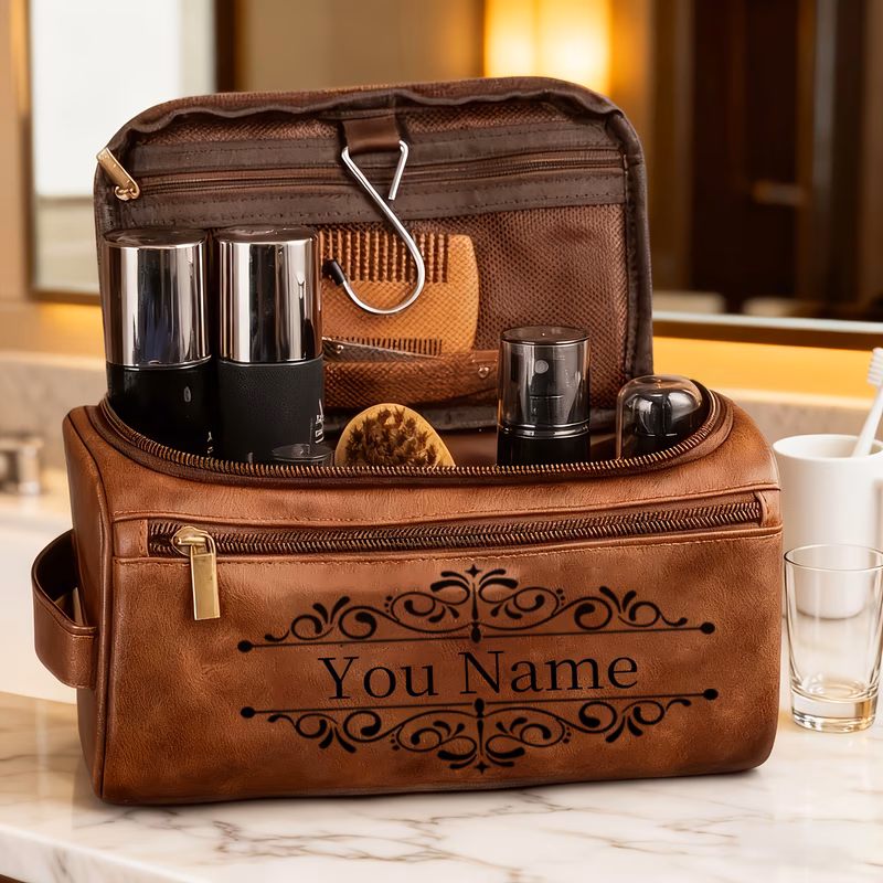 personalized custom mens toiletry bag name initial customization letter combination kit foldable travel shaving kit wedding gift for husband father