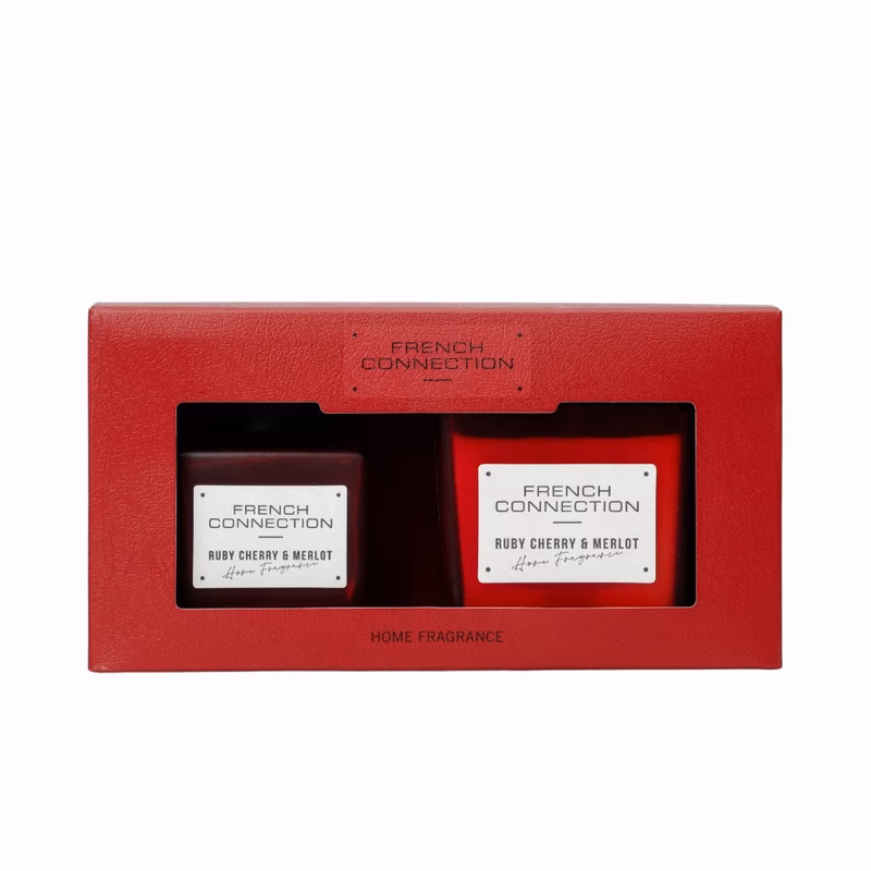 square range cherry 200g candle and 100ml reed diffuser gift set