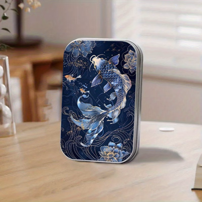1pc zen inspired koi fish metal tin box mini rectangular iron lid storage case asian themed keepsake gift for home decor party favors trinket box kawaii style