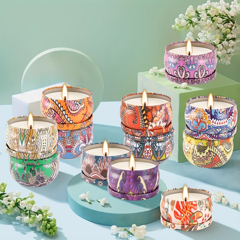 8 scented candle tins shaped pattern with lid durable metal candle tins wedding favors party gifts and holiday decorations candle making arts and crafts home and room decor etc