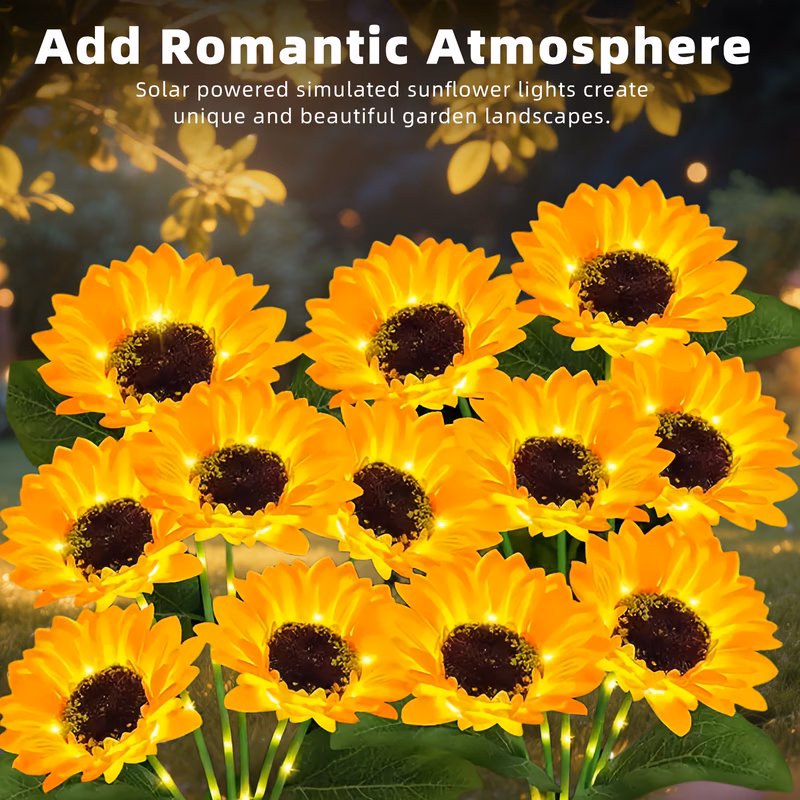 2pcs outdoor solar lawn light garden decoration sunflower light 12 flashing fairy light warm light sensing on off suitable for gift garden courtyard lawn home mothers day holiday decoration