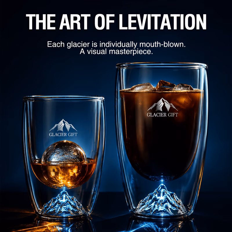 2pcs hand blown double wall glass with iceberg base insulates heat and cold suitable for beer cocktails water and coffee ideal for office use parties weddings and restaurants elegant spirits gift set