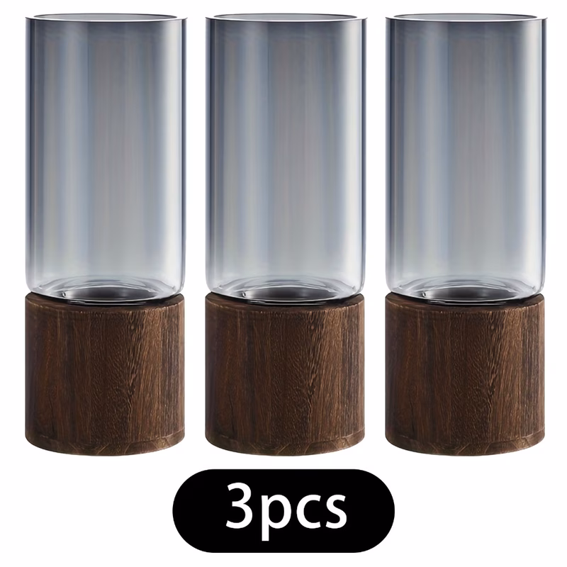 3pcs glass vase for flowers 25cm tall cylindrical vase with wooden base clear large flower vases boho vases modern minimalist ornaments for pampas grass dried flowers wedding home decor