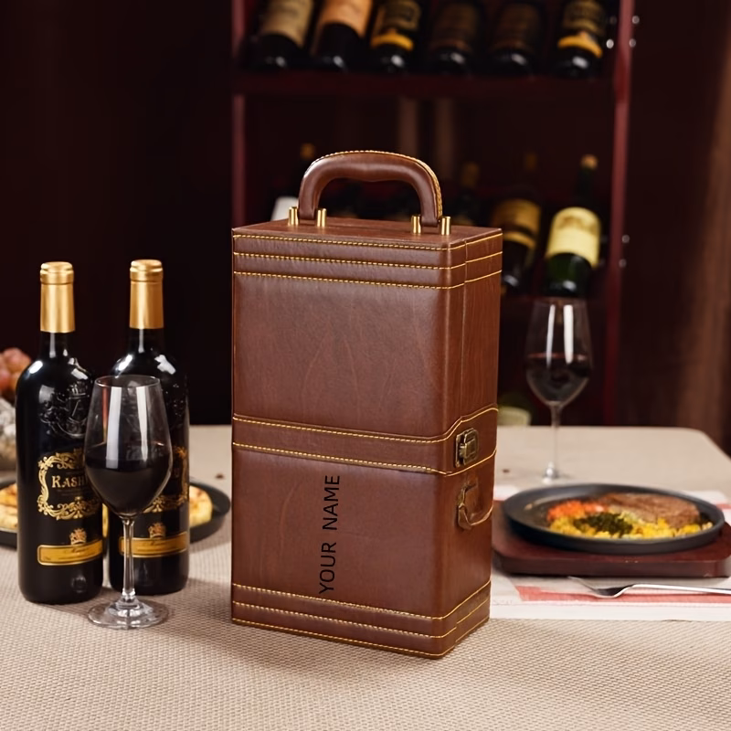 customizable personalized text customizable name single bottle of red wine box double bottle of red wine packaging box pu material suitable for private parties