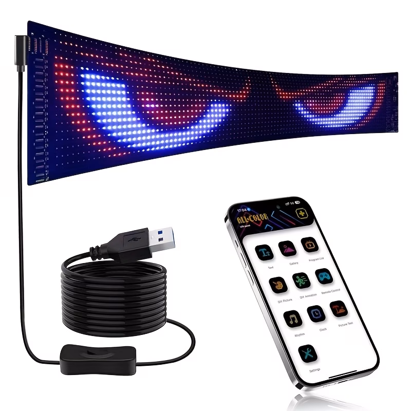 1pc dynamic eyes light for cars programmable flexible ultra thin window screen led display for car animated car led car truck additions ghosts scary halloween decorations